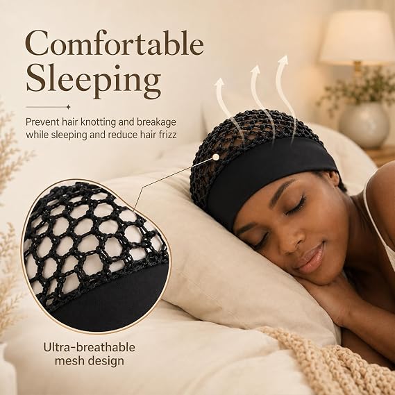 Wide-Band Crochet Mesh Hair Net for Sleeping & Silk Press Protection