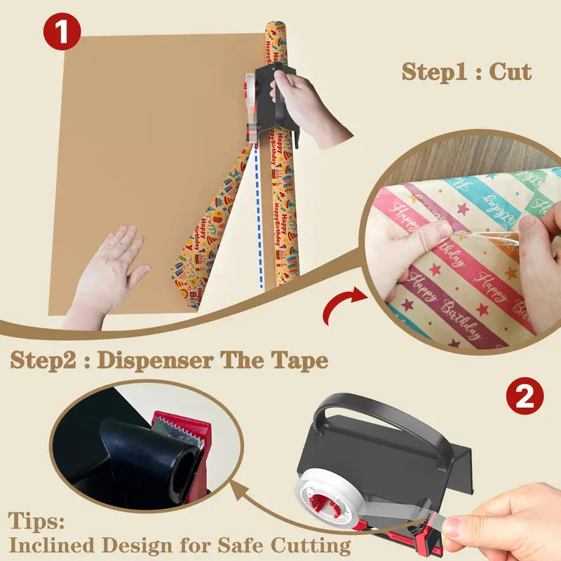 2-in-1 Precision Wrapping Paper Cutter & Built-in Tape Dispenser Kit