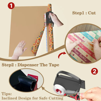 2-in-1 Precision Wrapping Paper Cutter & Built-in Tape Dispenser Kit