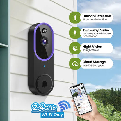 See, Hear & Protect Your Front Door from Anywhere with 1080P Smart AI Video Doorbell