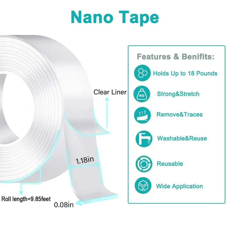 Ultra-Strong Heavy Duty Double-Sided Nano Grip Tape – Washable, Removable & Residue-Free