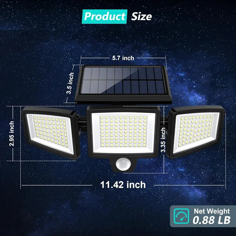 Ultra-Bright 210LED Solar Security Light With 3 Adjustable Heads & Motion Sensor