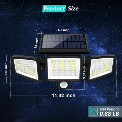 Ultra-Bright 210LED Solar Security Light With 3 Adjustable Heads & Motion Sensor