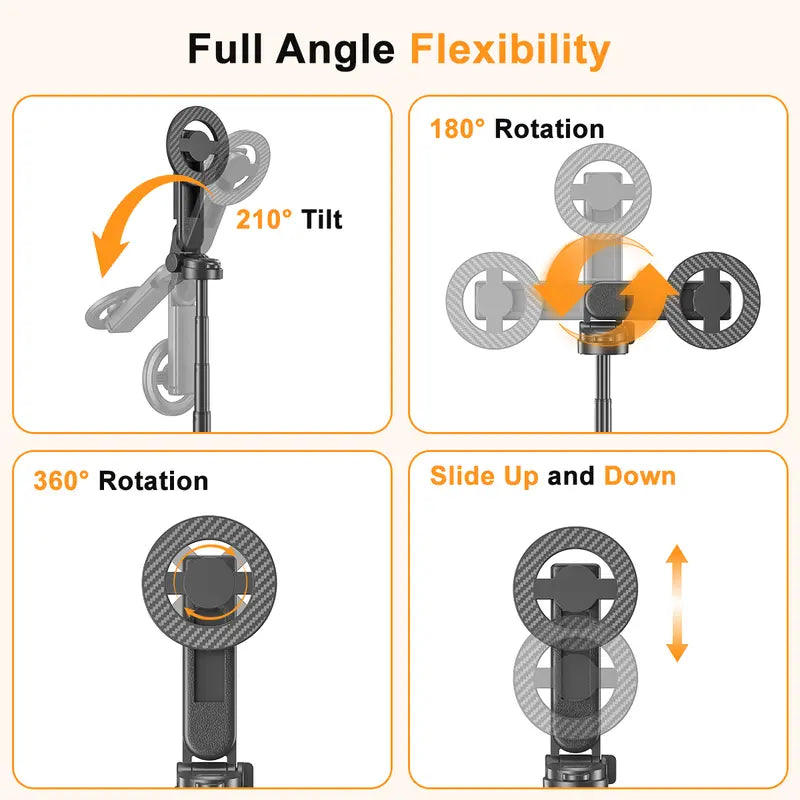 Magnetic 360° Rotatable Selfie Stick Tripod with Wireless Remote & Extendable Stand