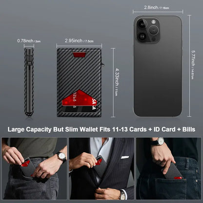 Men's Minimalist Carbon Fiber Pop-Up Wallet with RFID Blocking