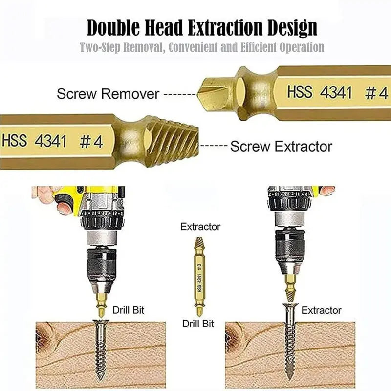 10-Sec Damaged Screw & Bolt Extractor Set – Double-Head HSS 4341 Stripped Fastener Removal Tool