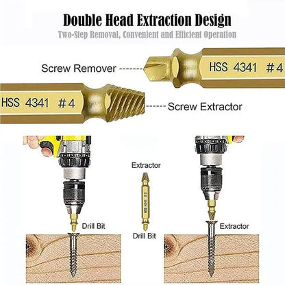 10-Sec Damaged Screw & Bolt Extractor Set – Double-Head HSS 4341 Stripped Fastener Removal Tool