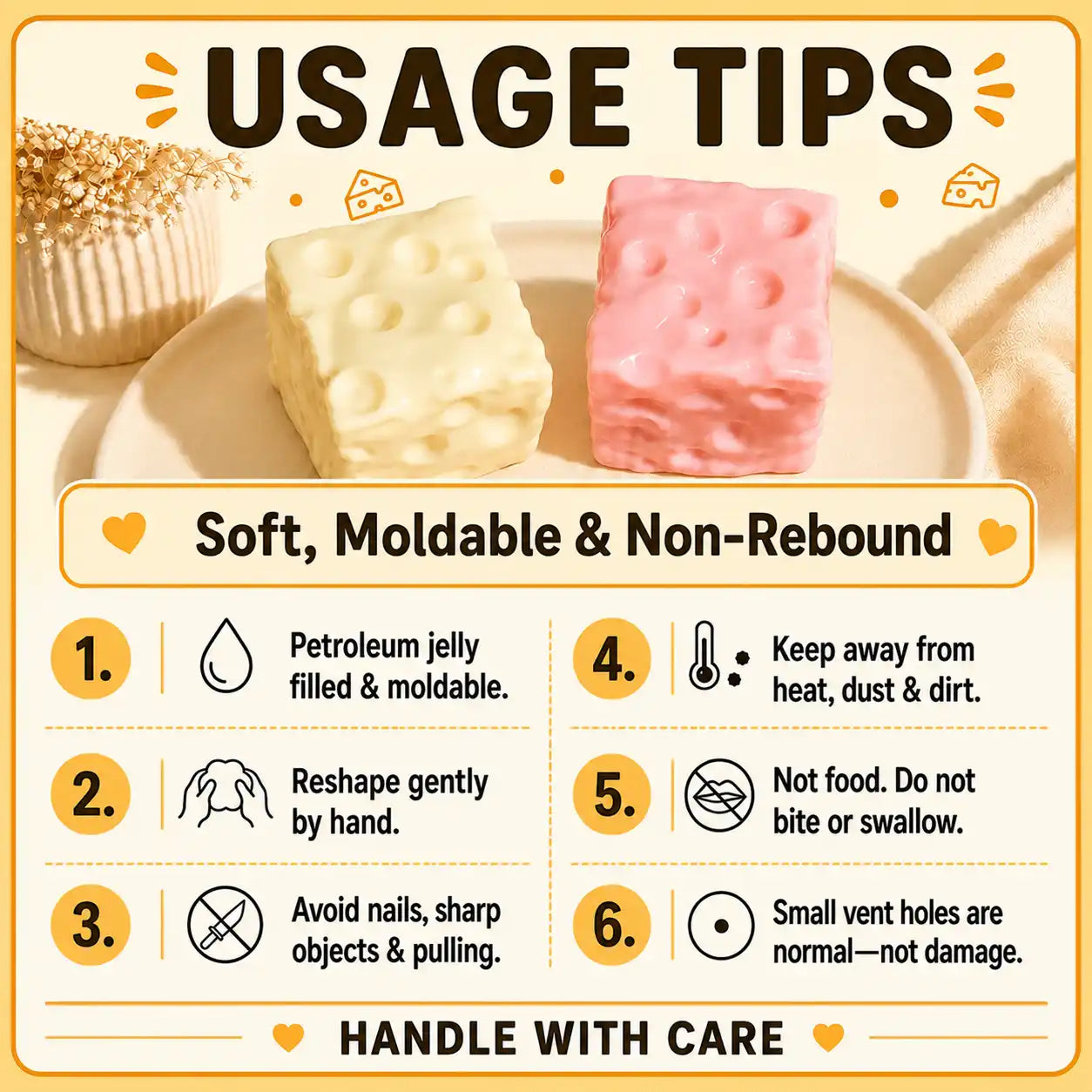 Ultra-Satisfying Moldable Cheese Cube Stress Toy