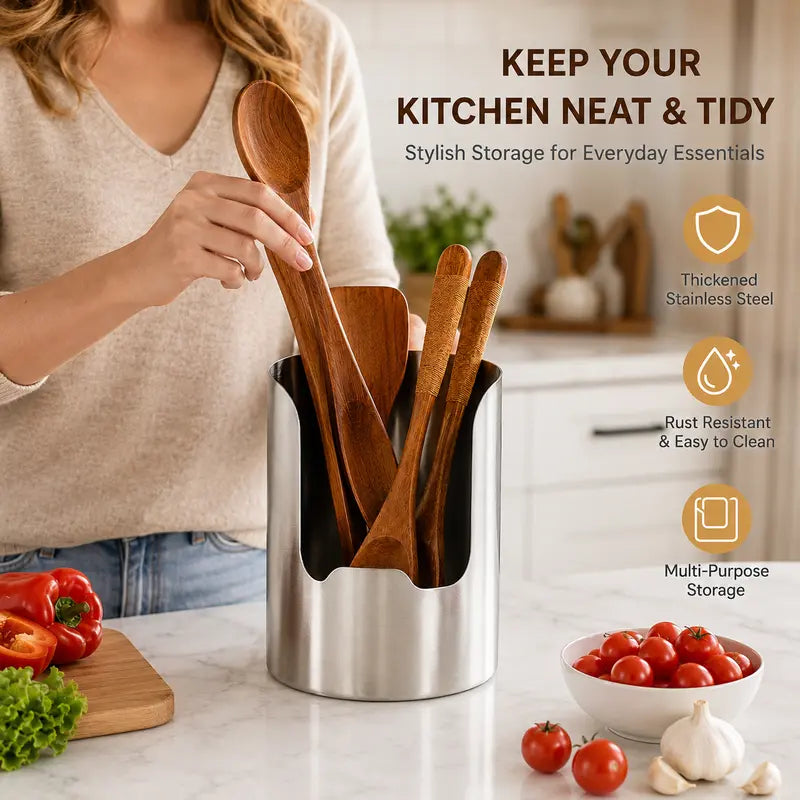 Heavy-Duty Stainless Steel Utensil Holder – Open Front Access