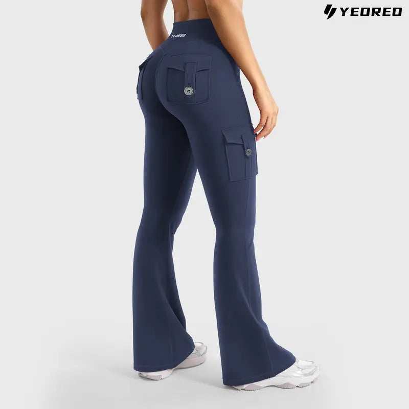 High-Waisted Flare Cargo Leggings with Hidden Scrunch & Pocket Utility