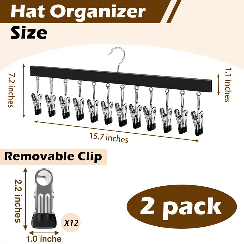 Maximize Closet Space with Premium Wooden Multi-Clip Cap & Clothing Organizer
