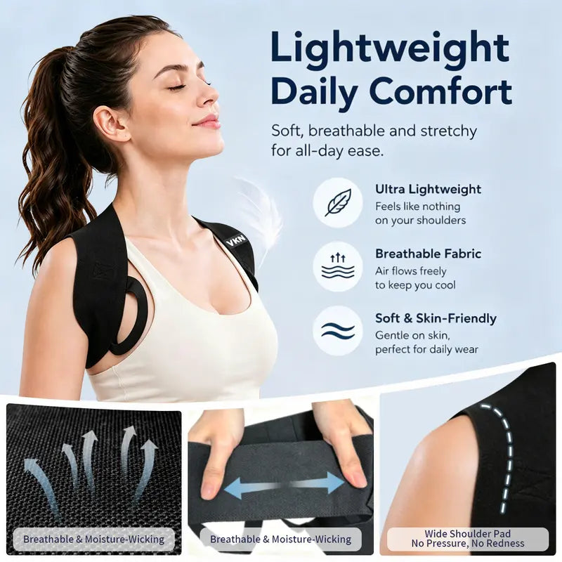 One-Piece Ergonomic Posture Corrector Brace for Back and Shoulder Alignment