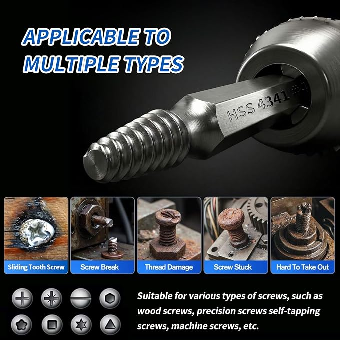 10-Sec Damaged Screw & Bolt Extractor Set – Double-Head HSS 4341 Stripped Fastener Removal Tool