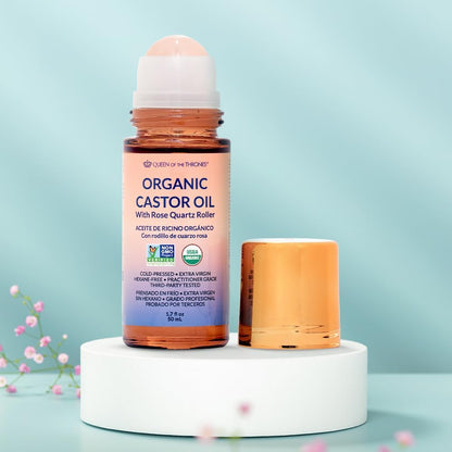 Thicker Brows & Radiant Eyes: Pure Organic Castor Oil with Luxury Rose Quartz Roll-On