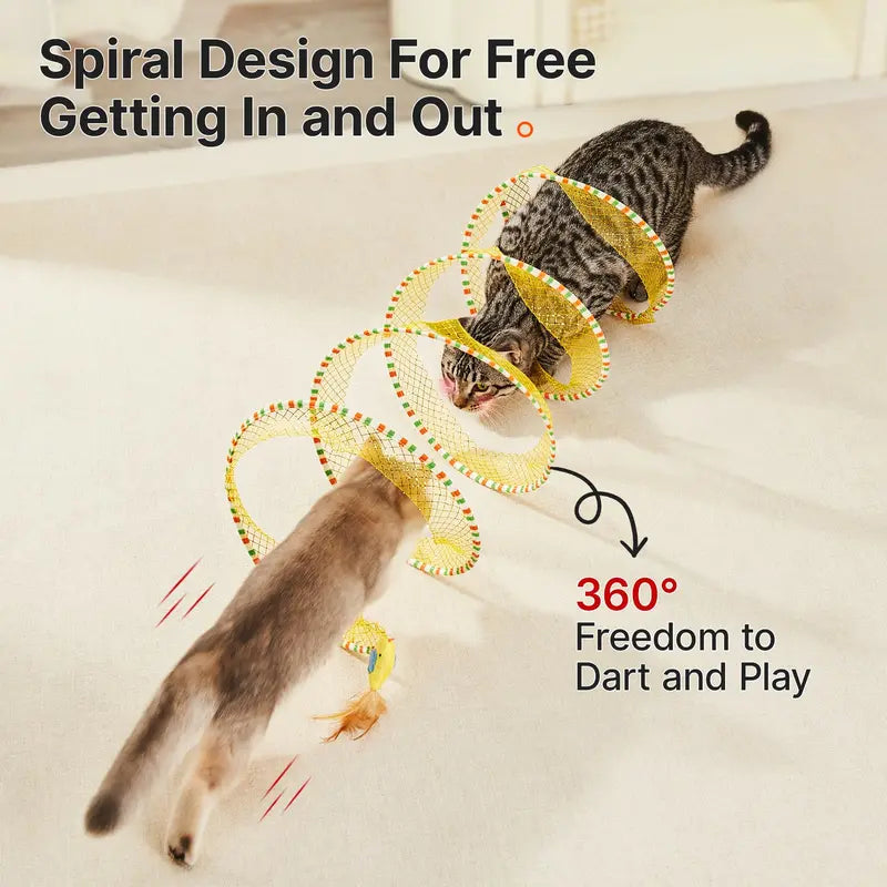 Springy Spiral Cat Tunnel with Feather & Chirping Bird Teaser