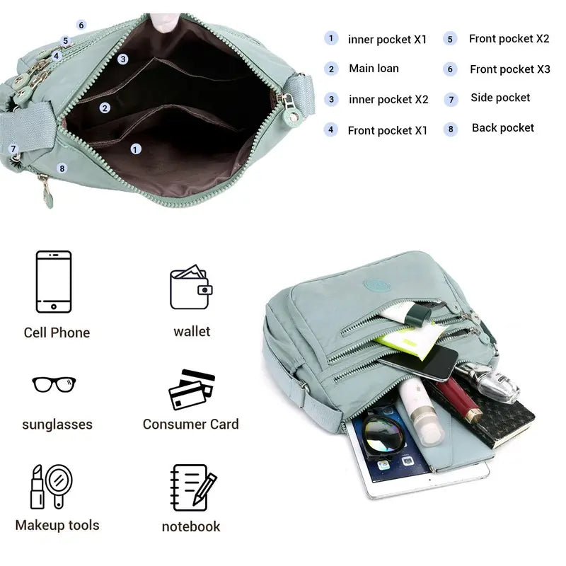 Waterproof Multi-Pocket Crossbody Bag with Ultra-Light Everyday Capacity