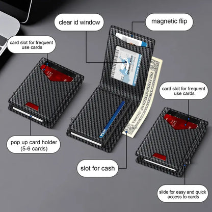 Men's Minimalist Carbon Fiber Pop-Up Wallet with RFID Blocking