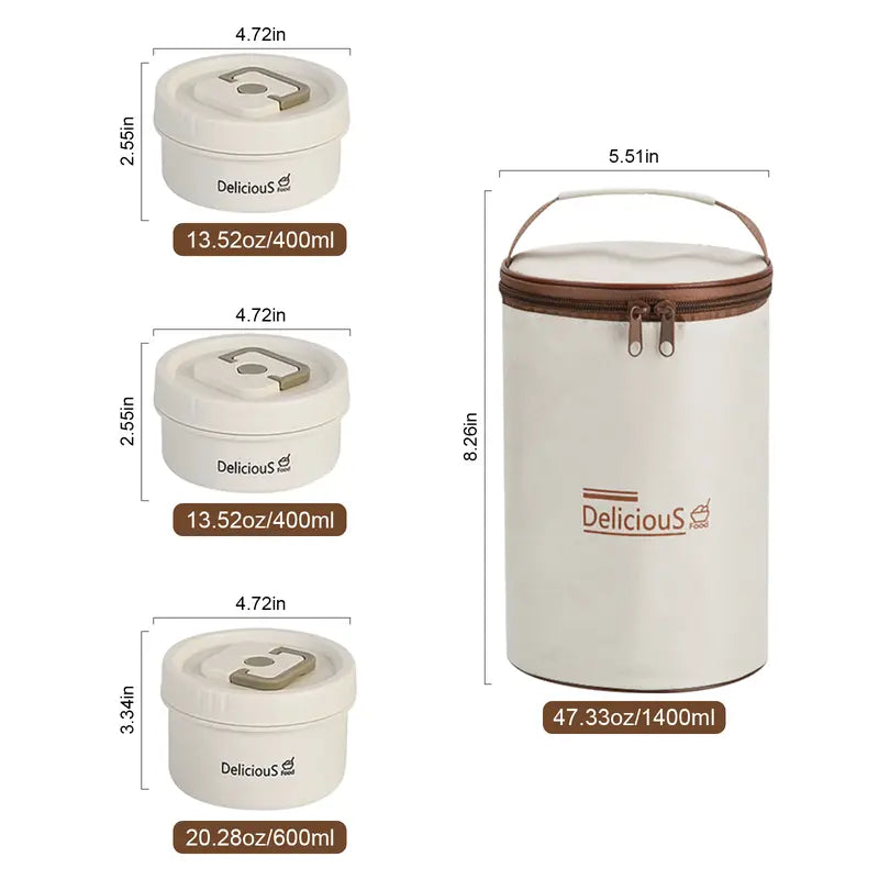 Insulated Stainless Steel Vacuum Lunch Box Set with Thermal Tote Bag