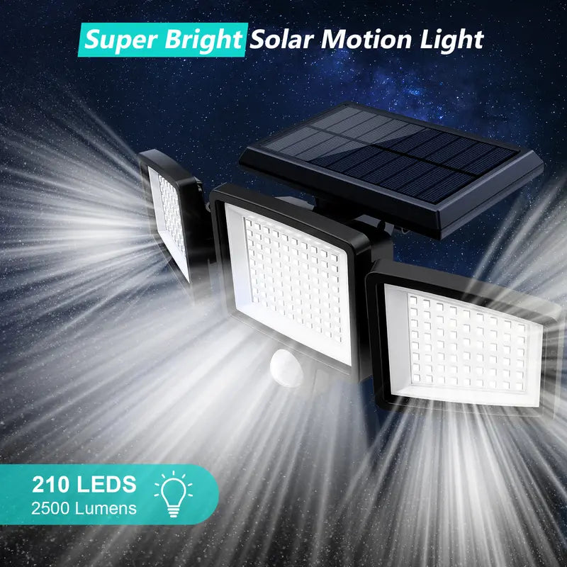 Ultra-Bright 210LED Solar Security Light With 3 Adjustable Heads & Motion Sensor