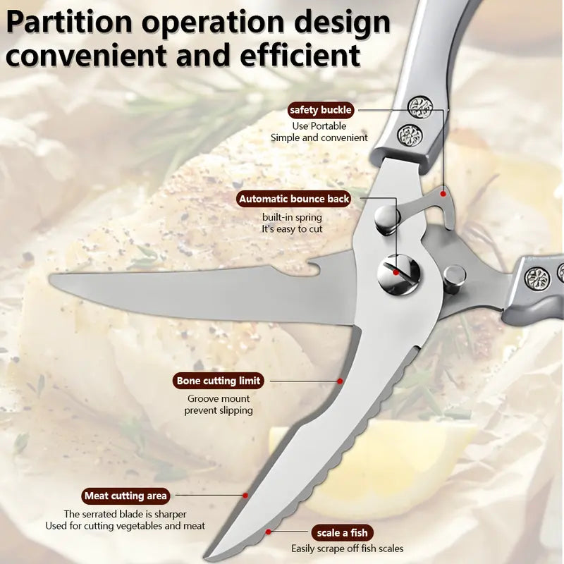 Heavy Duty Poultry Shears - Cuts Bones & Meat Effortlessly
