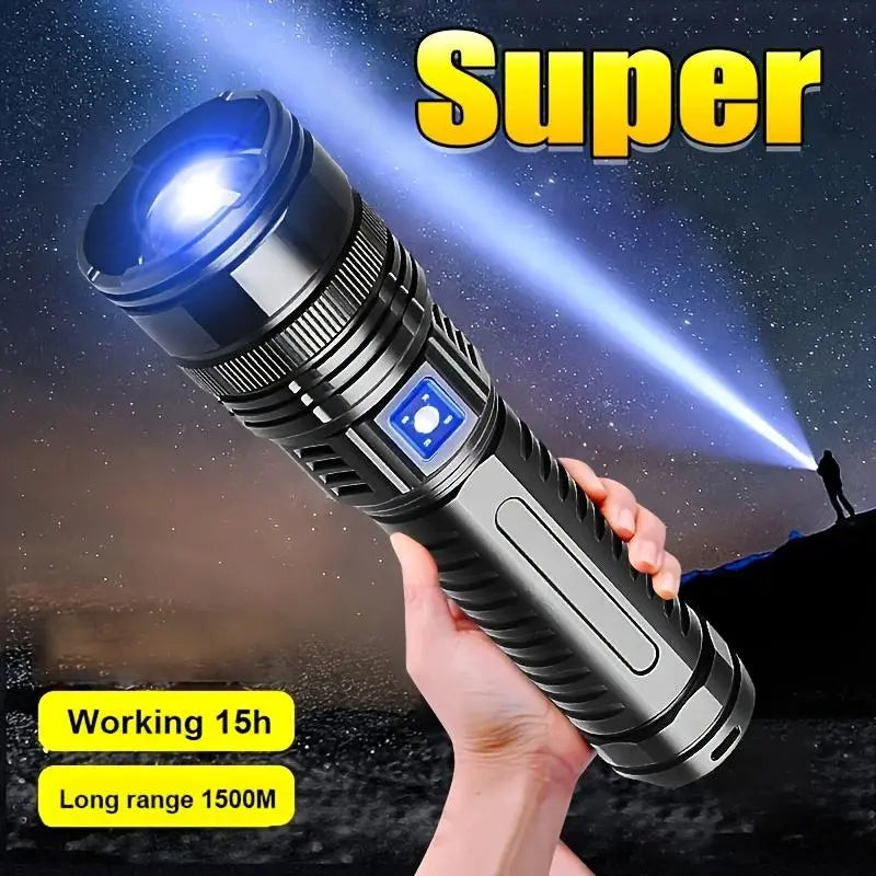 Ultra-Bright 1500M Rechargeable Flashlight with Emergency Power Bank