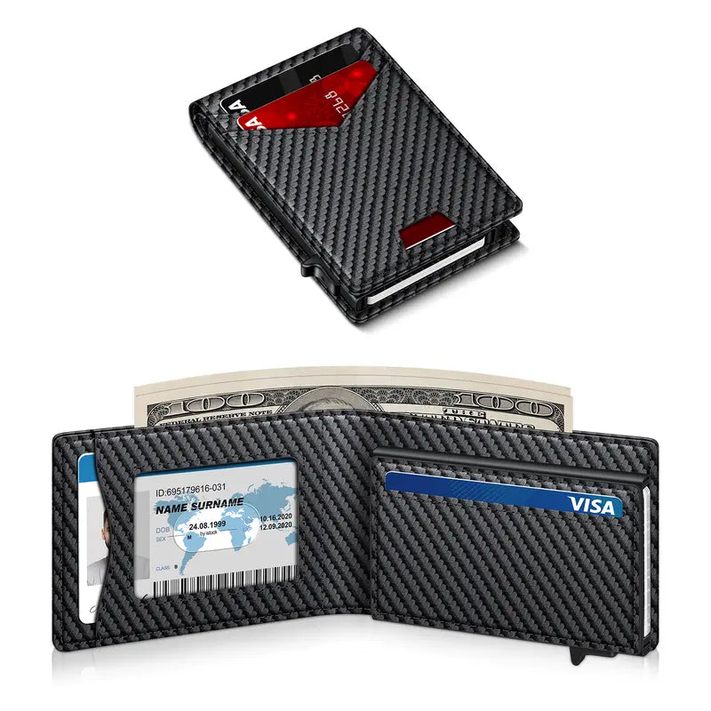 Men's Minimalist Carbon Fiber Pop-Up Wallet with RFID Blocking