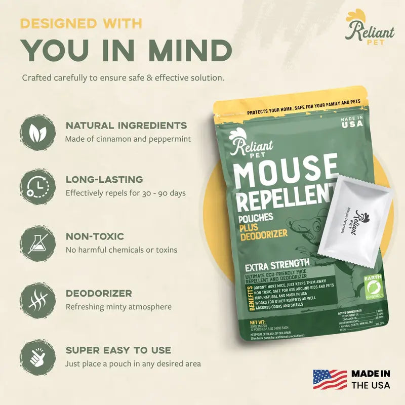 Natural Peppermint Rodent Repellent Pouches for Home & Vehicles