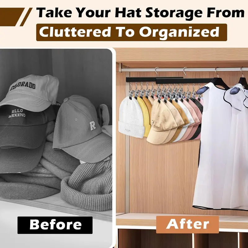 Maximize Closet Space with Premium Wooden Multi-Clip Cap & Clothing Organizer