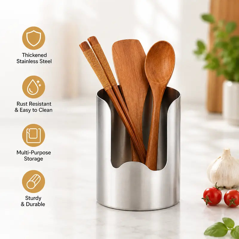 Heavy-Duty Stainless Steel Utensil Holder – Open Front Access