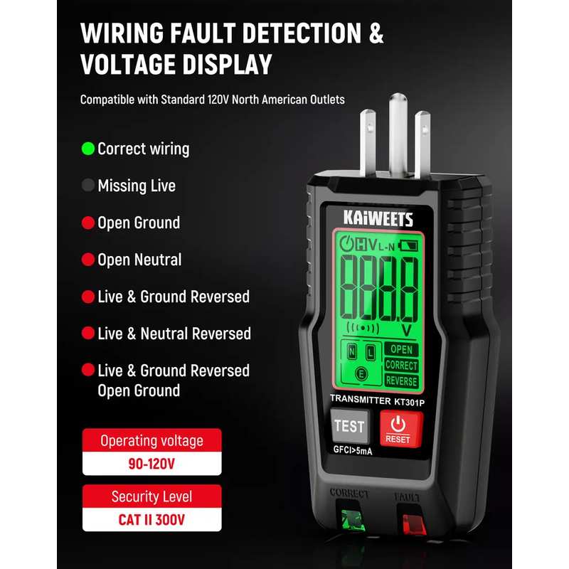 Digital Circuit Breaker Finder & GFCI Socket Tester with Backlit LCD