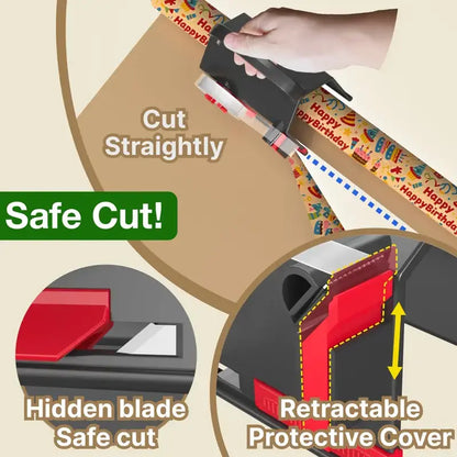 2-in-1 Precision Wrapping Paper Cutter & Built-in Tape Dispenser Kit