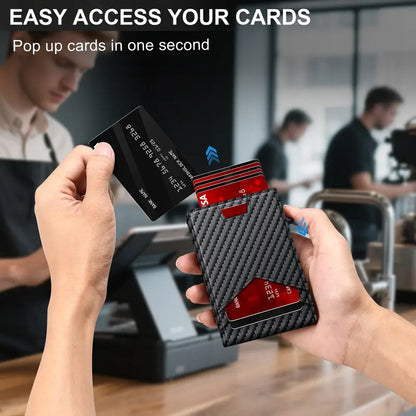 Men's Minimalist Carbon Fiber Pop-Up Wallet with RFID Blocking