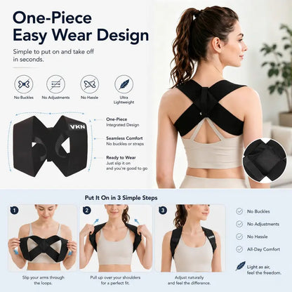 One-Piece Ergonomic Posture Corrector Brace for Back and Shoulder Alignment
