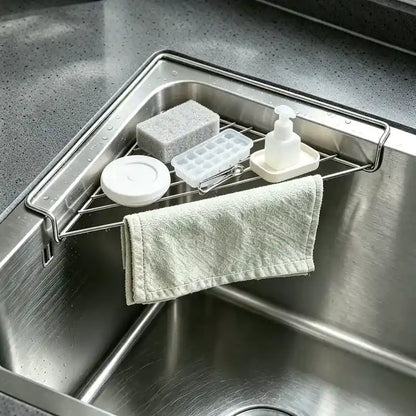 Triangular Stainless Steel Corner Sink Drying Rack & Sponge Holder