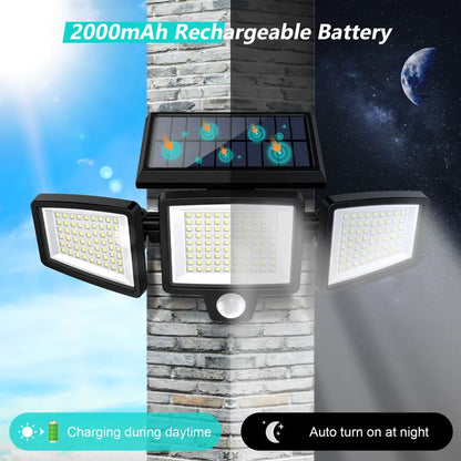 Ultra-Bright 210LED Solar Security Light With 3 Adjustable Heads & Motion Sensor