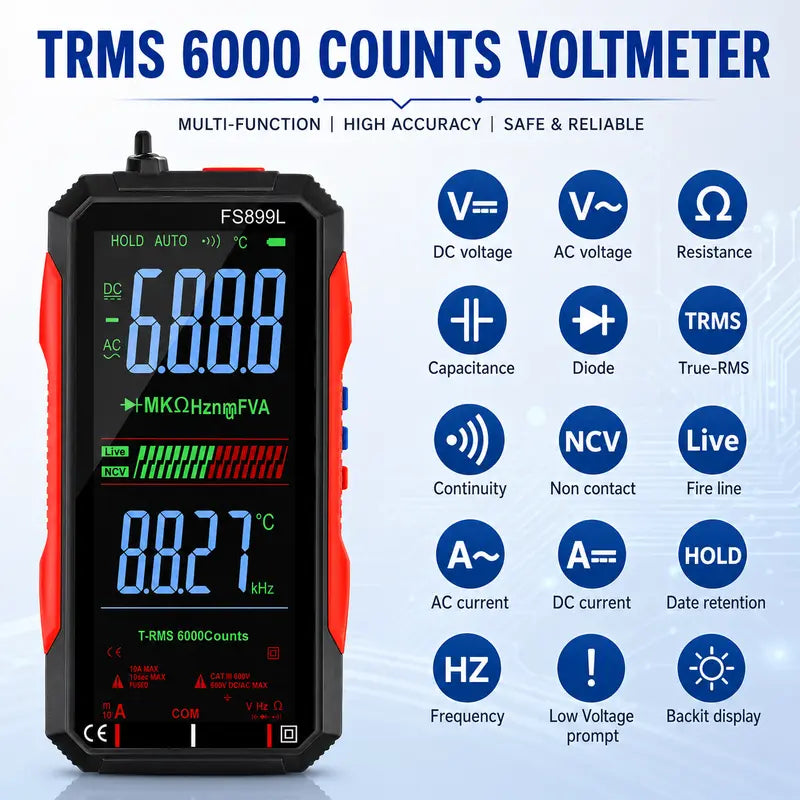 Smart Auto-Ranging Digital Multimeter – True RMS 6000 Counts
