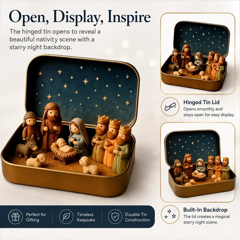 Mini Christmas Nativity Set in Pocket Keepsake Tin