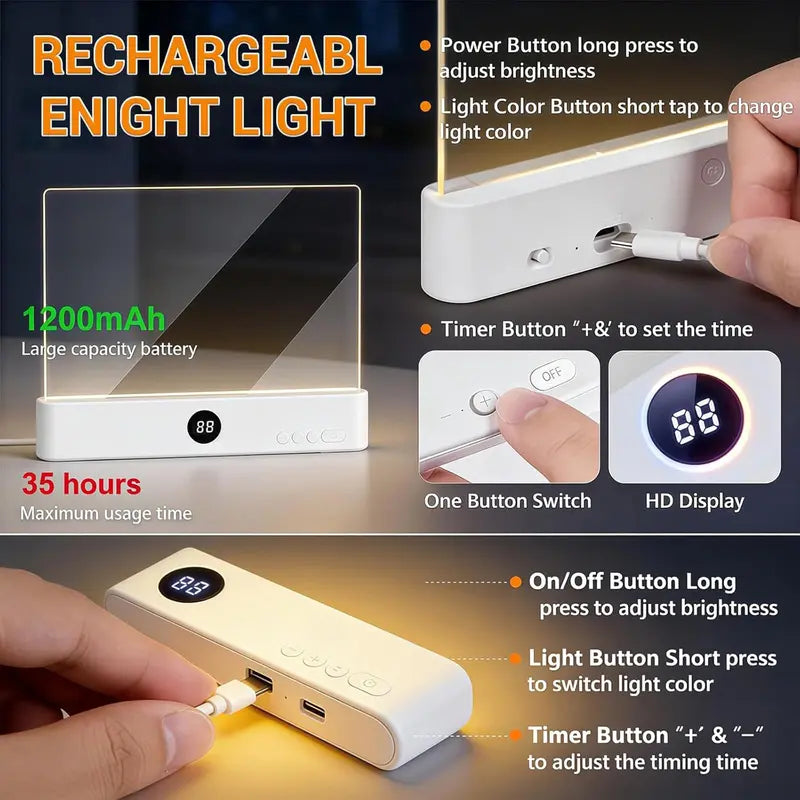Flat LED Night Reading Light with Smart Timer & Dimmable Eye-Care Panel
