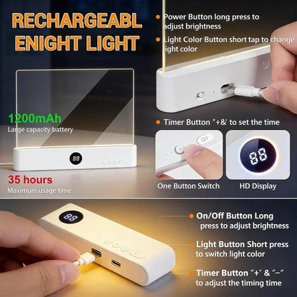 Flat LED Night Reading Light with Smart Timer & Dimmable Eye-Care Panel