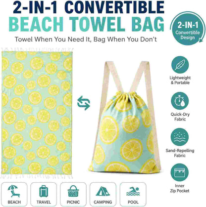 2-in-1 Fast-Dry Beach Towel Drawstring Backpack