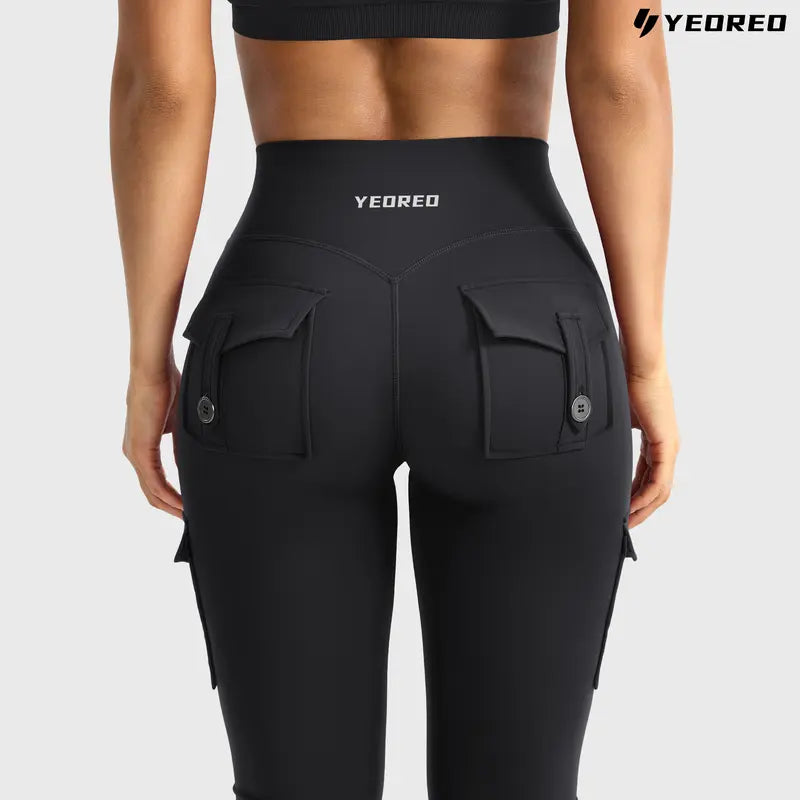 High-Waisted Flare Cargo Leggings with Hidden Scrunch & Pocket Utility
