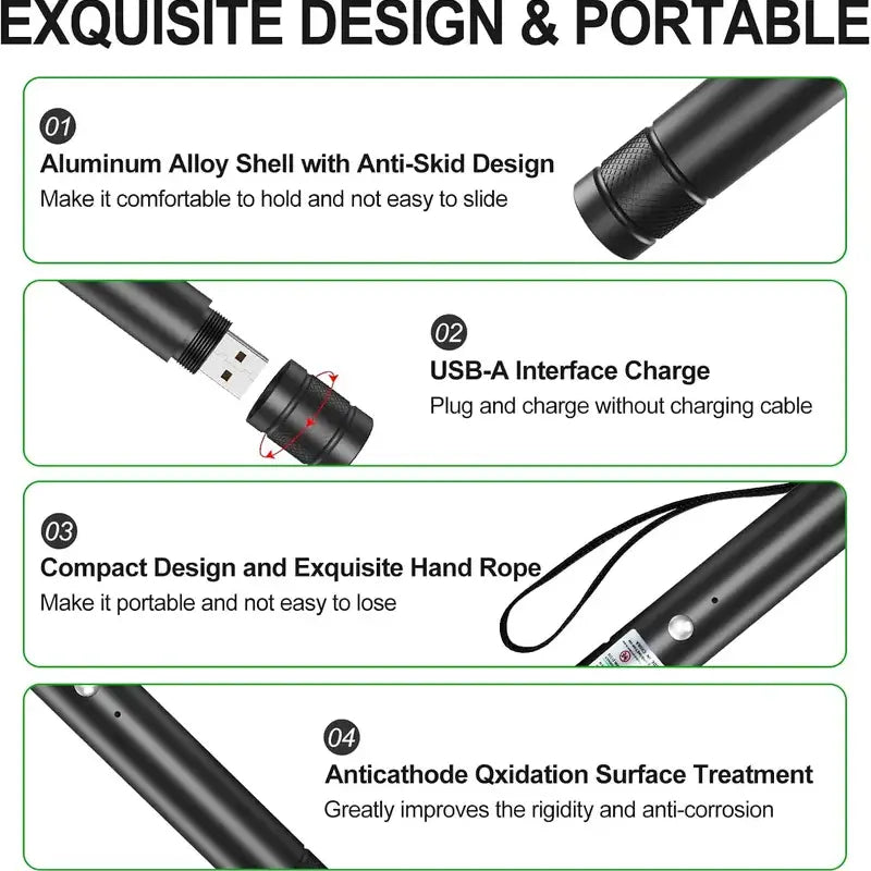 Ultra-Long-Range High-Power Green Laser Pointer with Starlight Caps