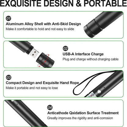Ultra-Long-Range High-Power Green Laser Pointer with Starlight Caps