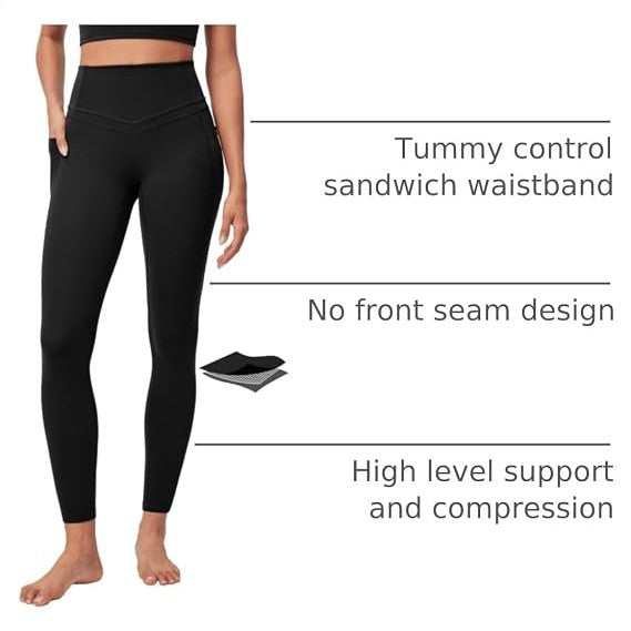 High-Waist V-Contour Compression Leggings with Side Pockets