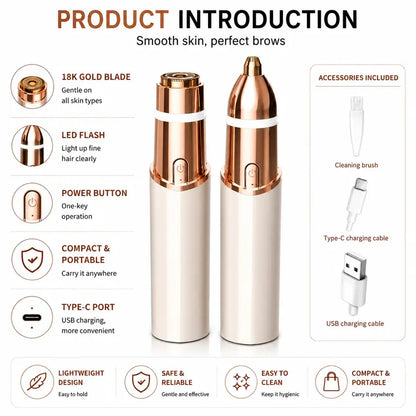 2-in-1 Precision Electric Eyebrow Trimmer & Facial Hair Remover for Smooth, Painless Hair Removal