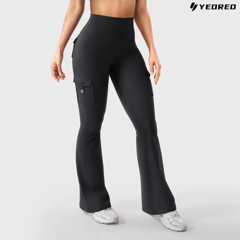 High-Waisted Flare Cargo Leggings with Hidden Scrunch & Pocket Utility