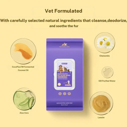 No-Rinse Deodorizing Pet Grooming Glove Wipes