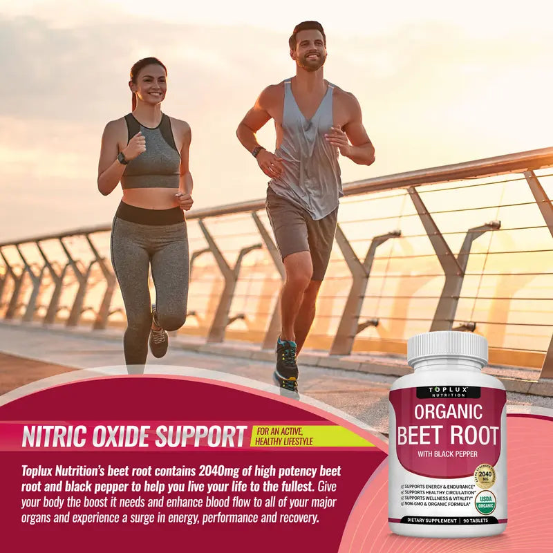 2040mg Extra Strength Organic Beet Root + Black Pepper for Peak Energy, Blood Flow & Endurance