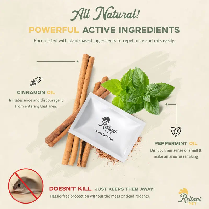 Natural Peppermint Rodent Repellent Pouches for Home & Vehicles