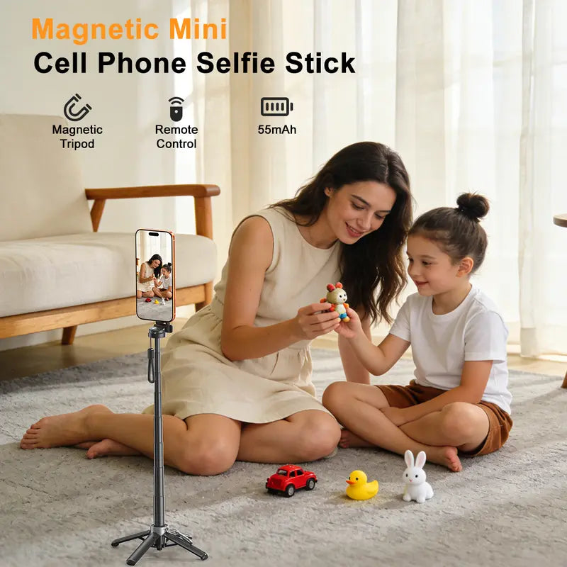 Magnetic 360° Rotatable Selfie Stick Tripod with Wireless Remote & Extendable Stand